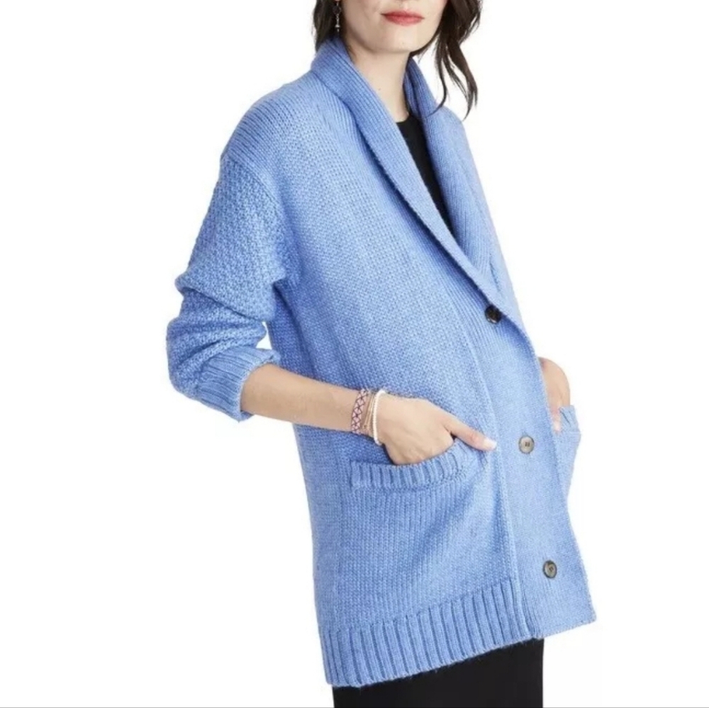Hatch Maternity Cardigan Sweater sz Medium / 2 Light Blue Grandpa Shawl Collar